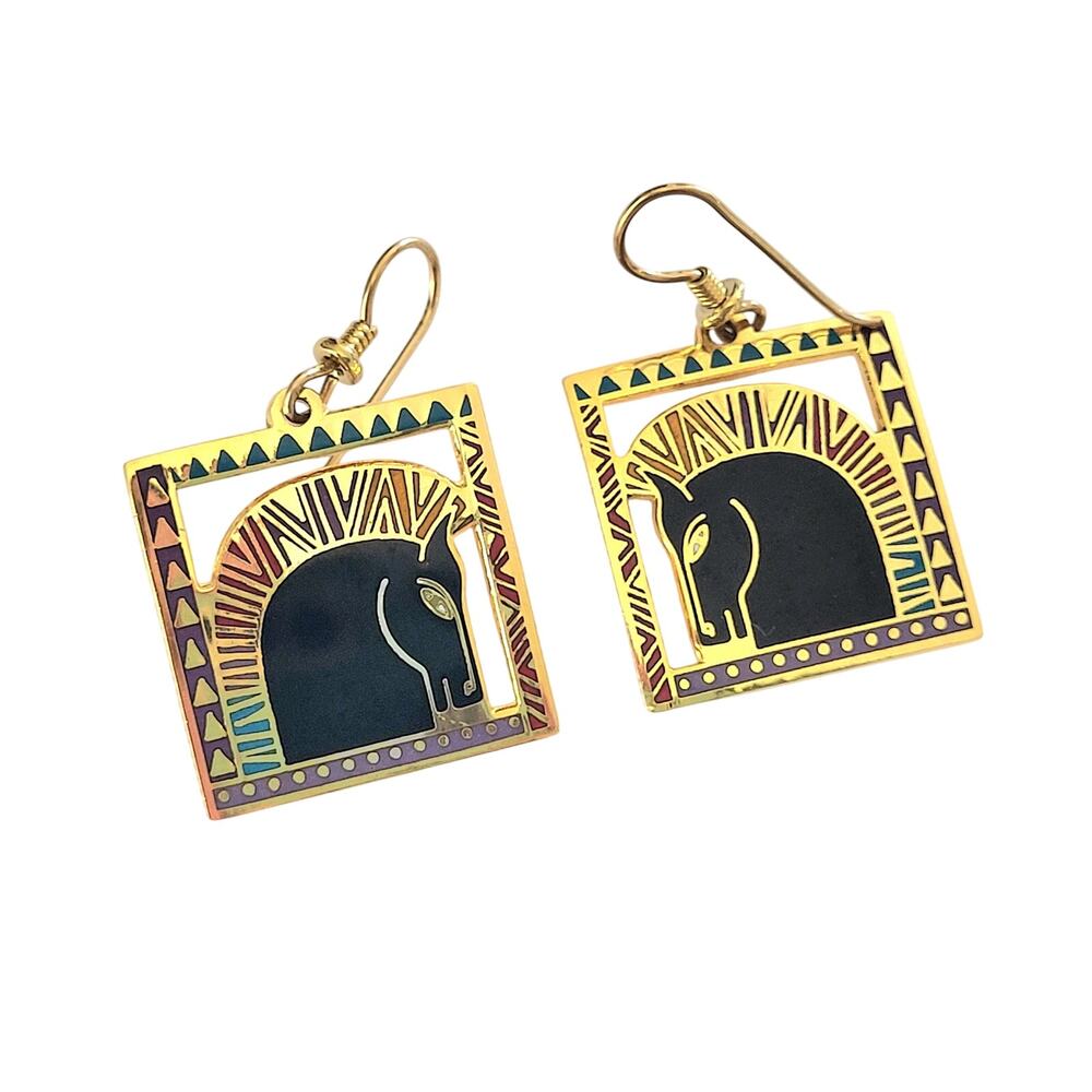 Laurel Burch Equus Gold Tone Cutout Dangle Drop Earrings